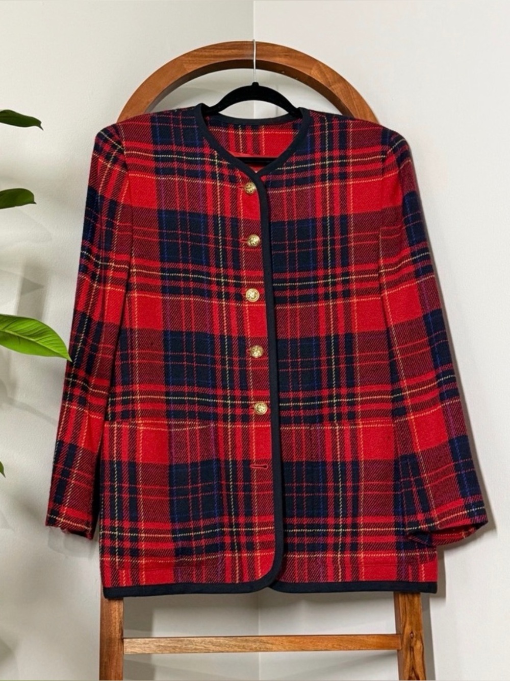 Vintage 12 Liz Claiborne Collection 90s Red Plaid Wool Blend Blazer Jacket